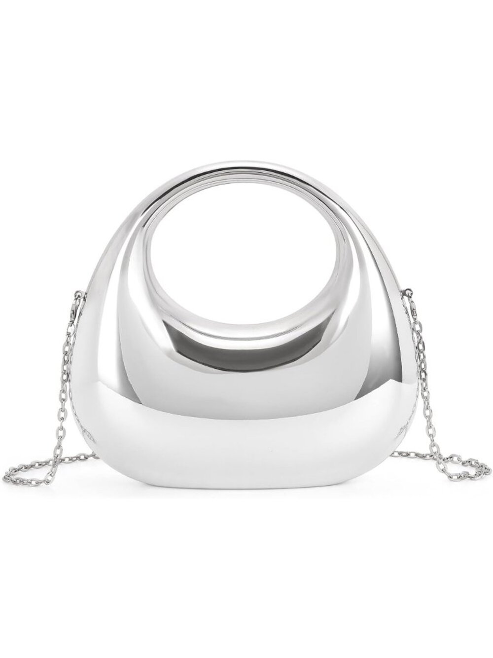 Women's Silver Clutch Purse Detachable Chain Wedding Evening Bag